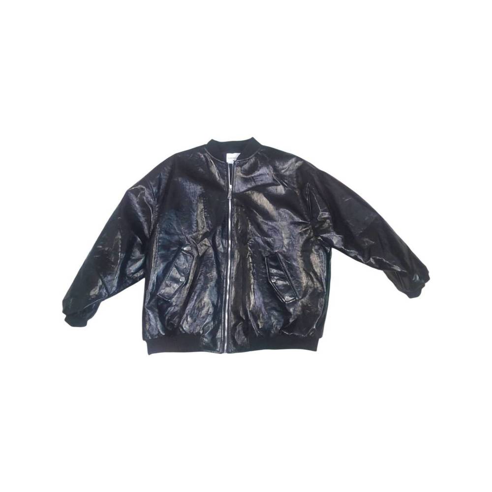 NEW GOLD & SILVER women's leather bomber jacket in black